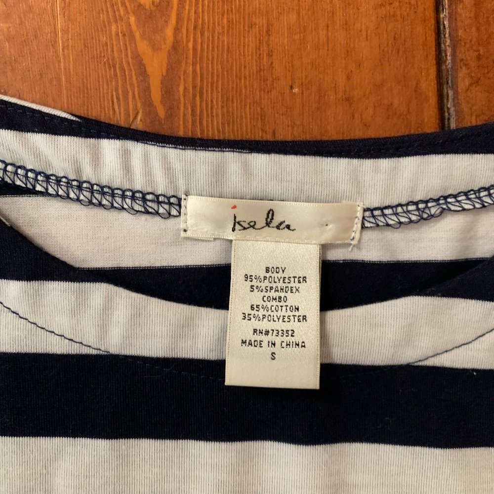 Women's Isela Navy and White Striped Gingham Nautical Ruffled Sleeves Blouse EUC - Picture 3 of 11